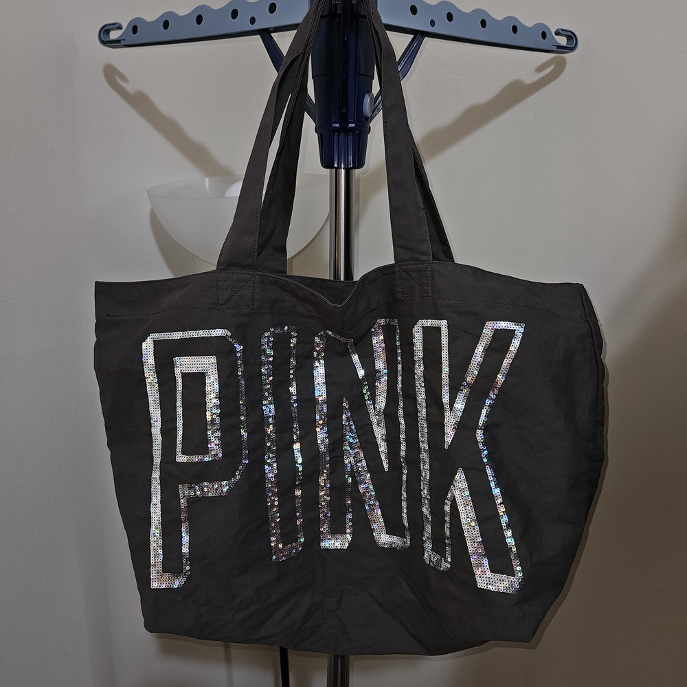 PINK Victoria's Secret Large Gray Canvas Tote Bag